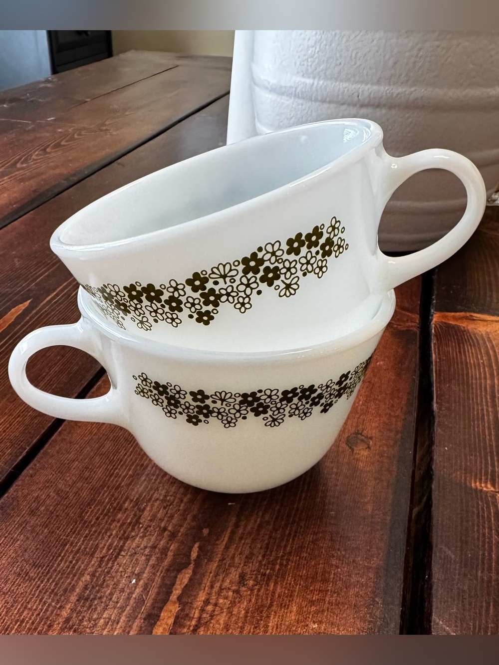 Vintage Pyrex Milk Glass Crazy Daisy Teacups Set of Two